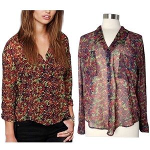 FREE PEOPLE Easy Rider Floral Button Up Blouse